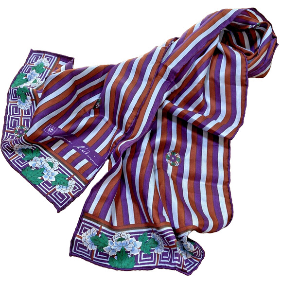 Anne Klein Silk Scarf Rectangle Hand Rolled Vintage Gem Tones Geometric Floral - Picture 6 of 8